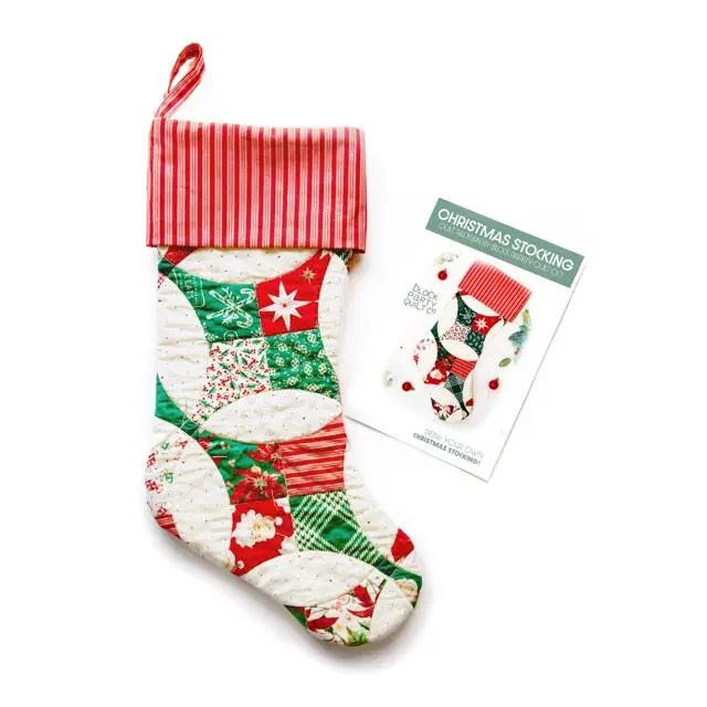 Quilted Stocking Pattern by Block Party Quilt Co - Christmas patchwork stocking with pattern card
