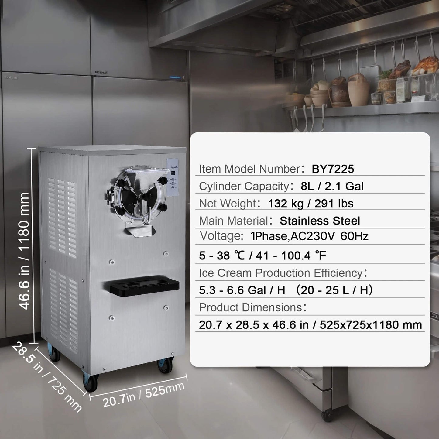 Commercial Single-Flavor Hard Serve Stainless Steel Ice Cream Machine, 20-25L/H (SAK20782)