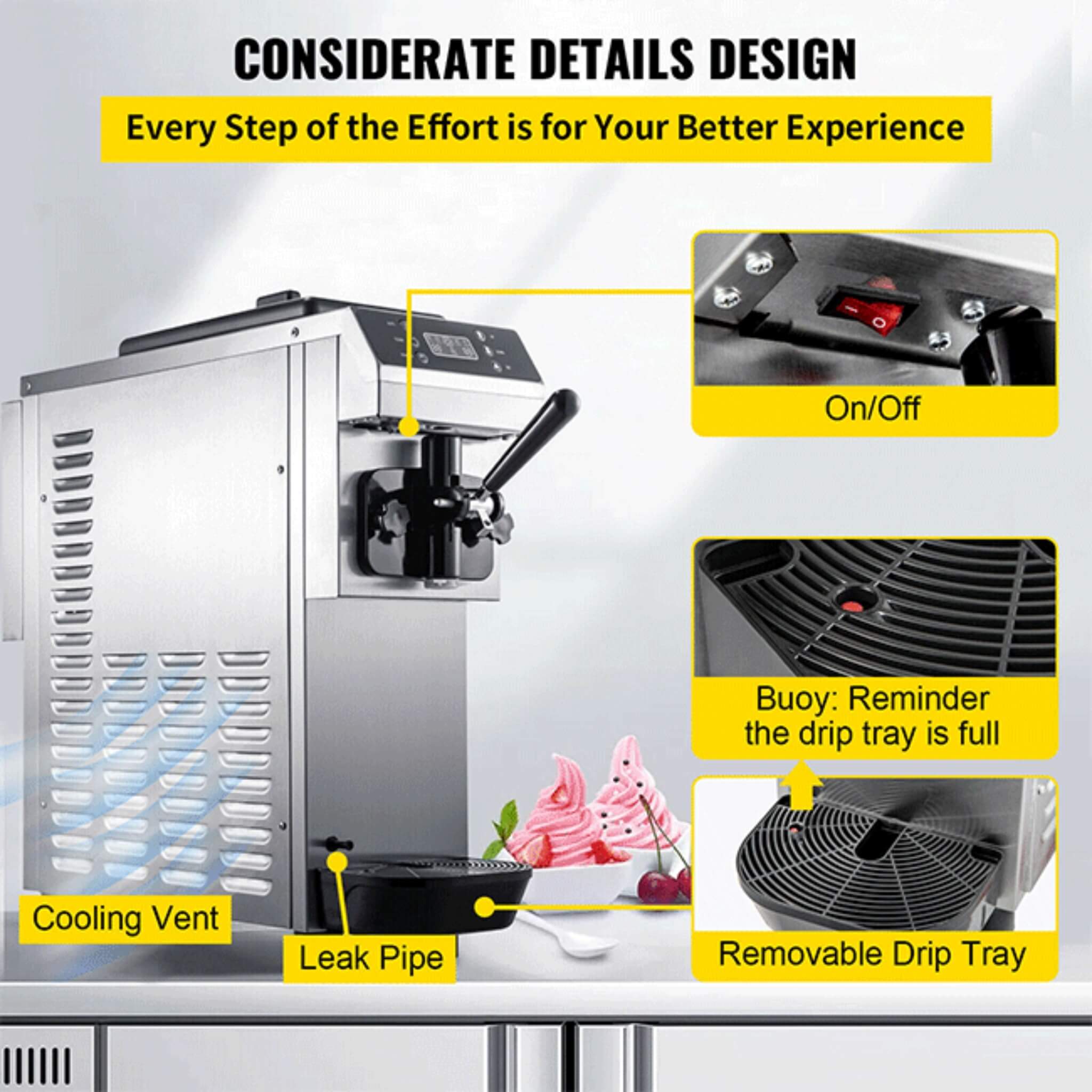 Commercial Single Flavor Soft Serve Ice Cream Machine Maker, 13L/H (SAK84035)