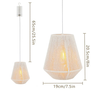 Two JHY DESIGN 8-inch woven hemp rope battery-powered hanging lamps with natural rope shades