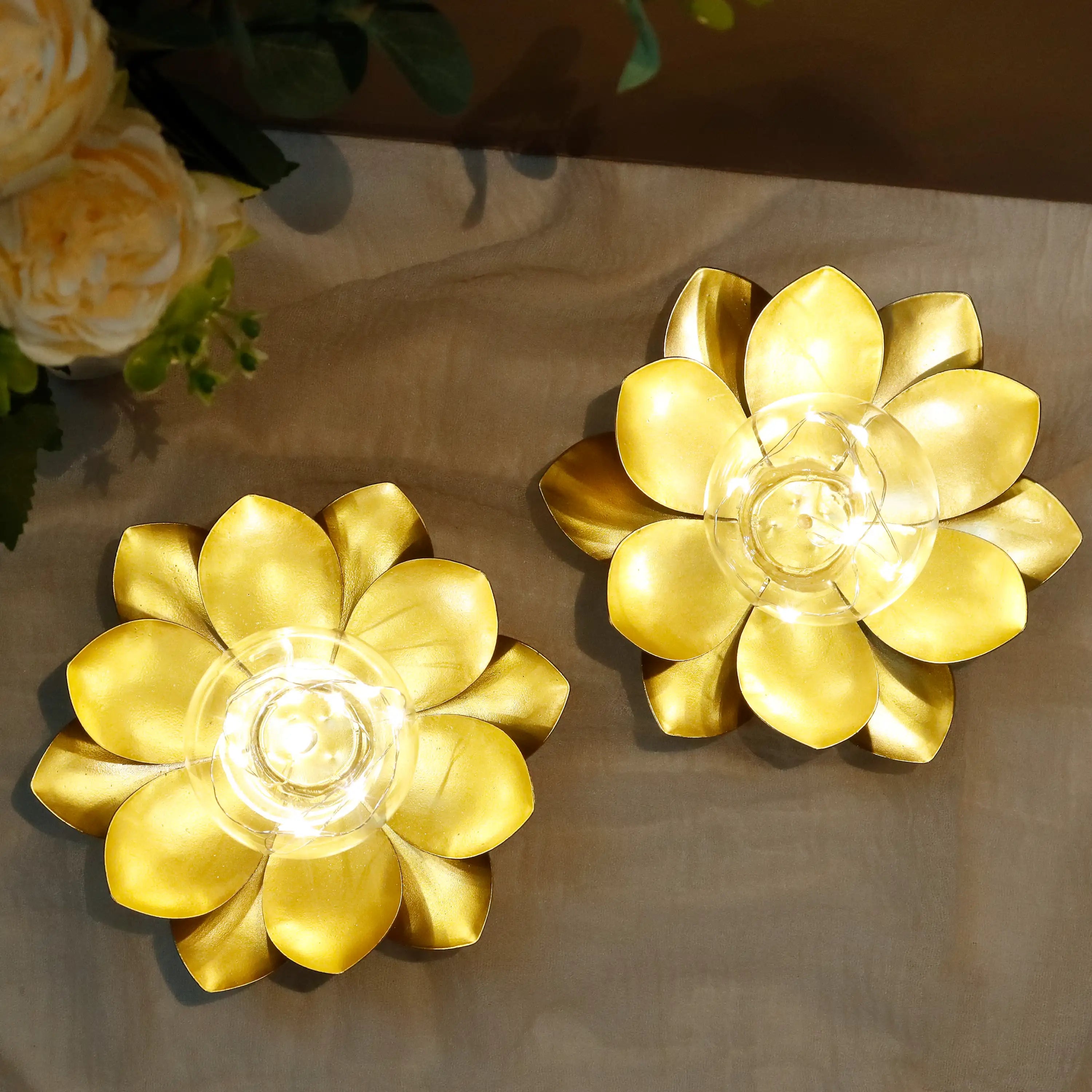 Set of 2-D6"xH3.34" Gold Lotus Table Lamps