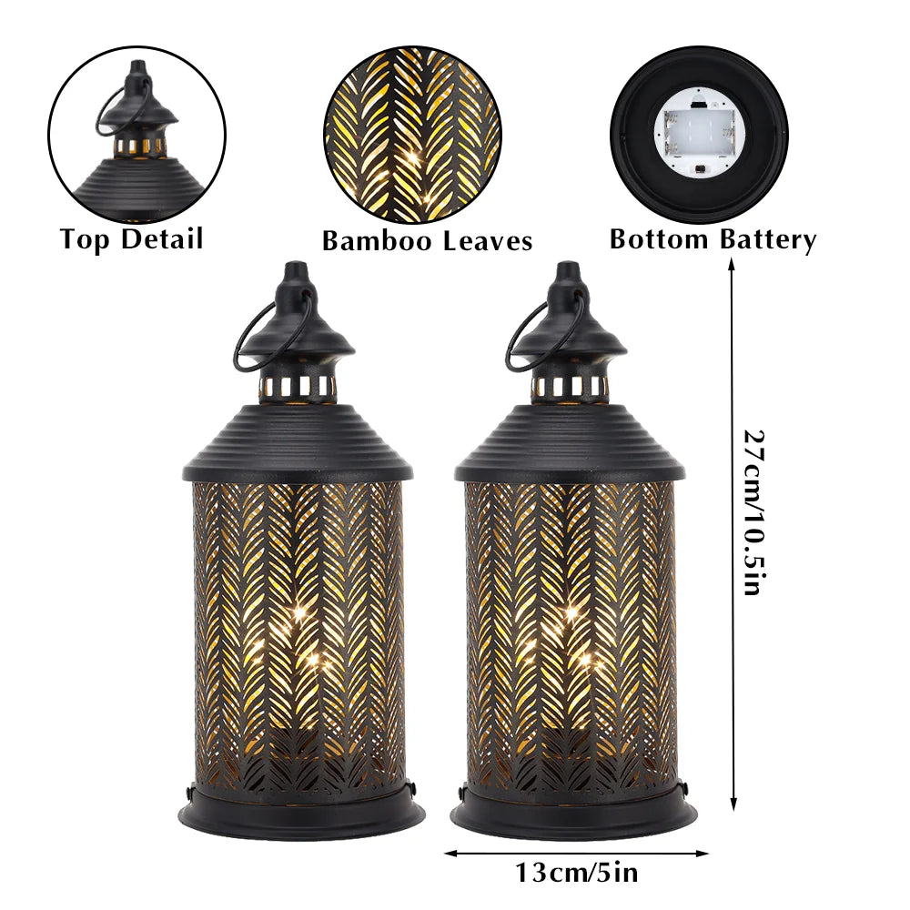  Set of 2-10.5" H Metal Table Lamps (Bamboo Leaves)