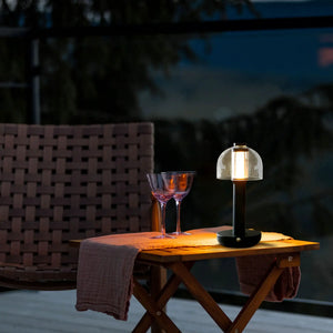 JHY DESIGN 10-inch table lamp with clear glass shade; battery-powered, 3-color dimmable light