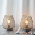 Set of 2-6.7"H Metal Cage LED Lantern（Silver）