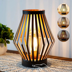 Set of 2 dimmable bedside table lamps in black metal cage design by JHY DESIGN.