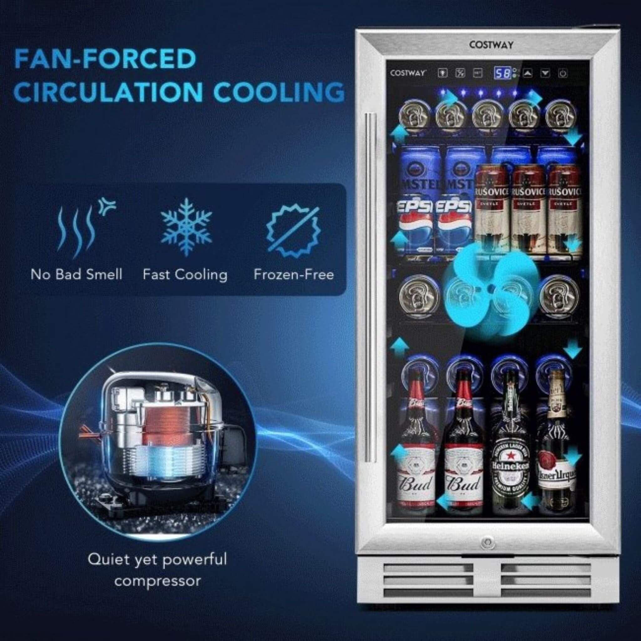 Premium 15" Tall Built-In Freestanding Beverage Cooler Refrigerator, 100 Cans (SAK77654)
