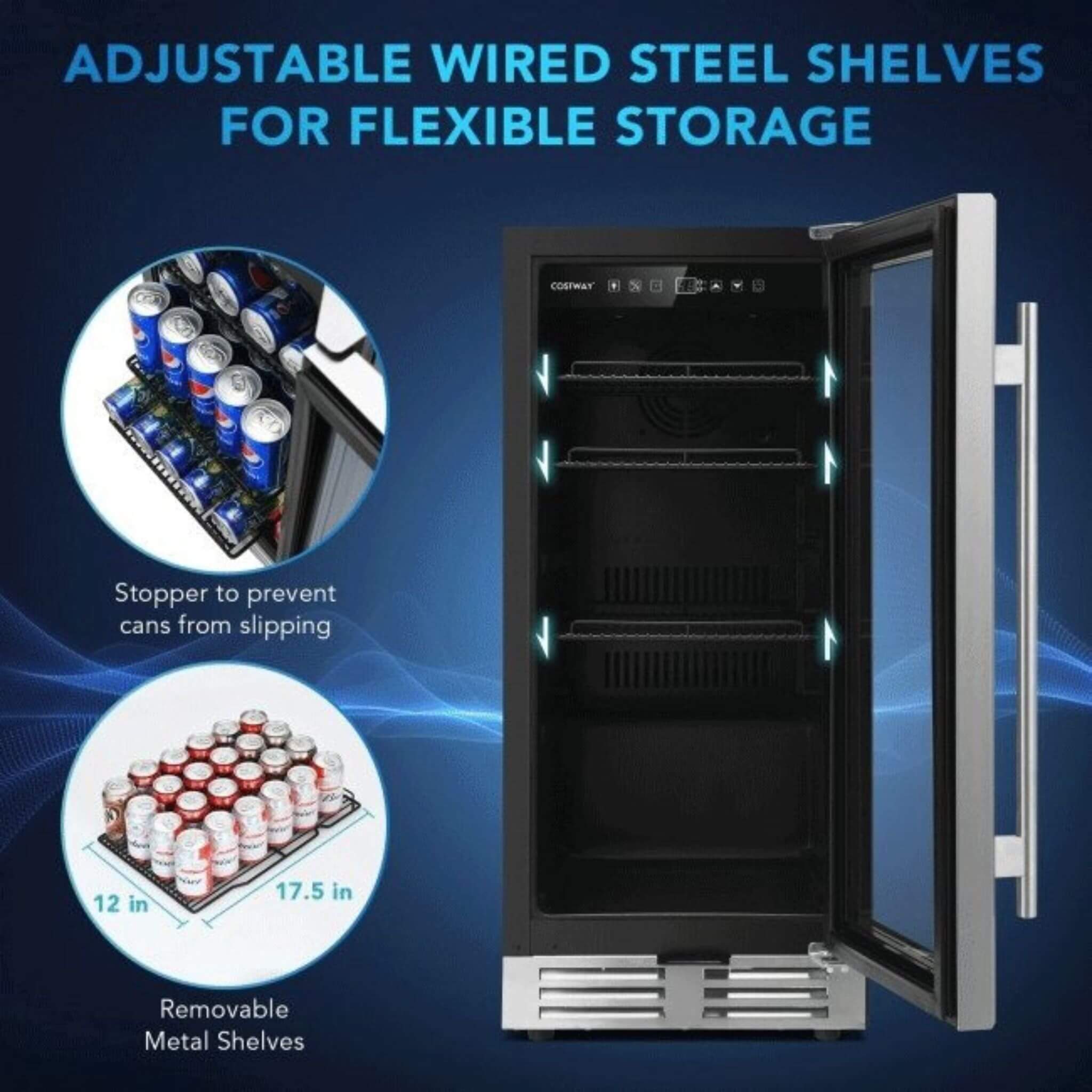 Premium 15" Tall Built-In Freestanding Beverage Cooler Refrigerator, 100 Cans (SAK77654)