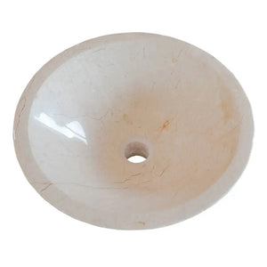 Crema Marfil marble bathroom sink, round vessel with central drain, high-gloss finish