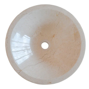 Crema Marfil marble round vessel bathroom sink by Villohome, high-gloss polished natural stone