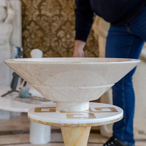 Crema Marfil Marble V-shaped above-vanity bathroom sink, high-gloss polished