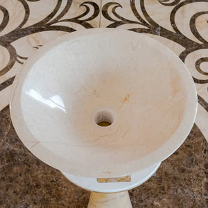 Villohome Crema Marfil marble round vessel sink for above-vanity bathroom