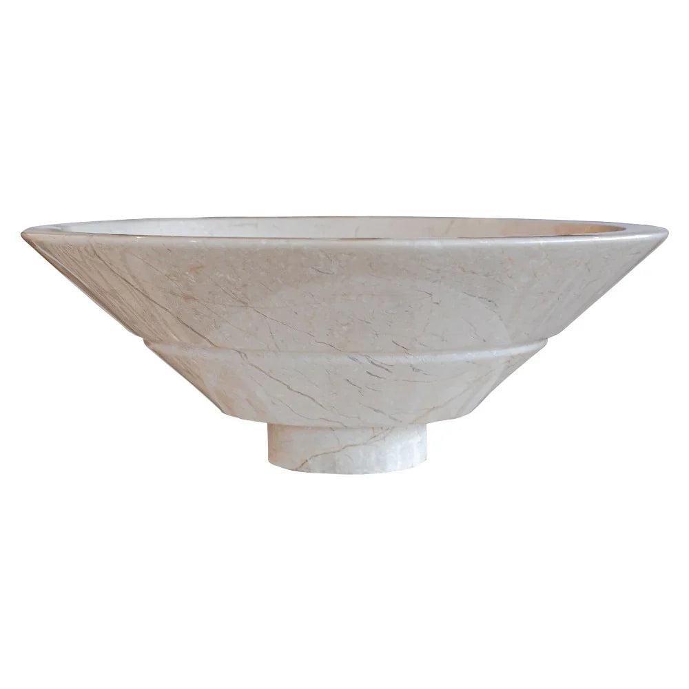 Villohome Crema Marfil marble V-shaped above-counter bathroom vanity sink, high-gloss polished stone bowl