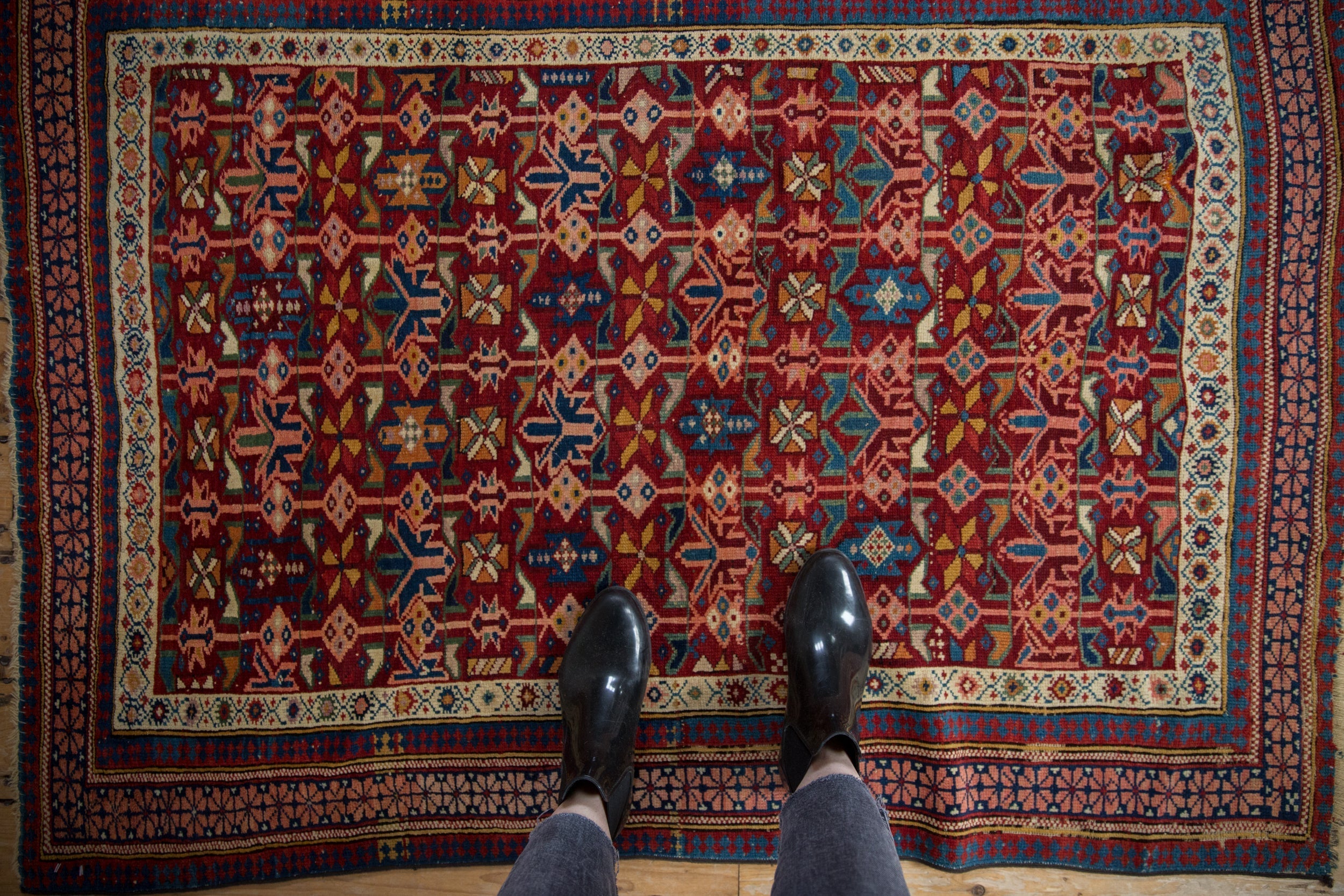 4x5 Antique Caucasian Square Rug