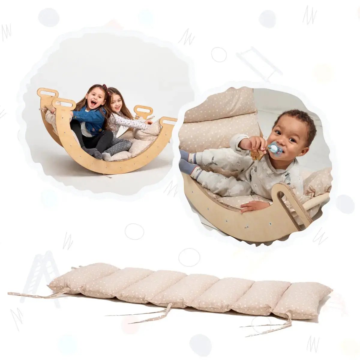 Cushion for Climbing Arch & Rocker Balance by Goodevas, beige braided balance cushions.