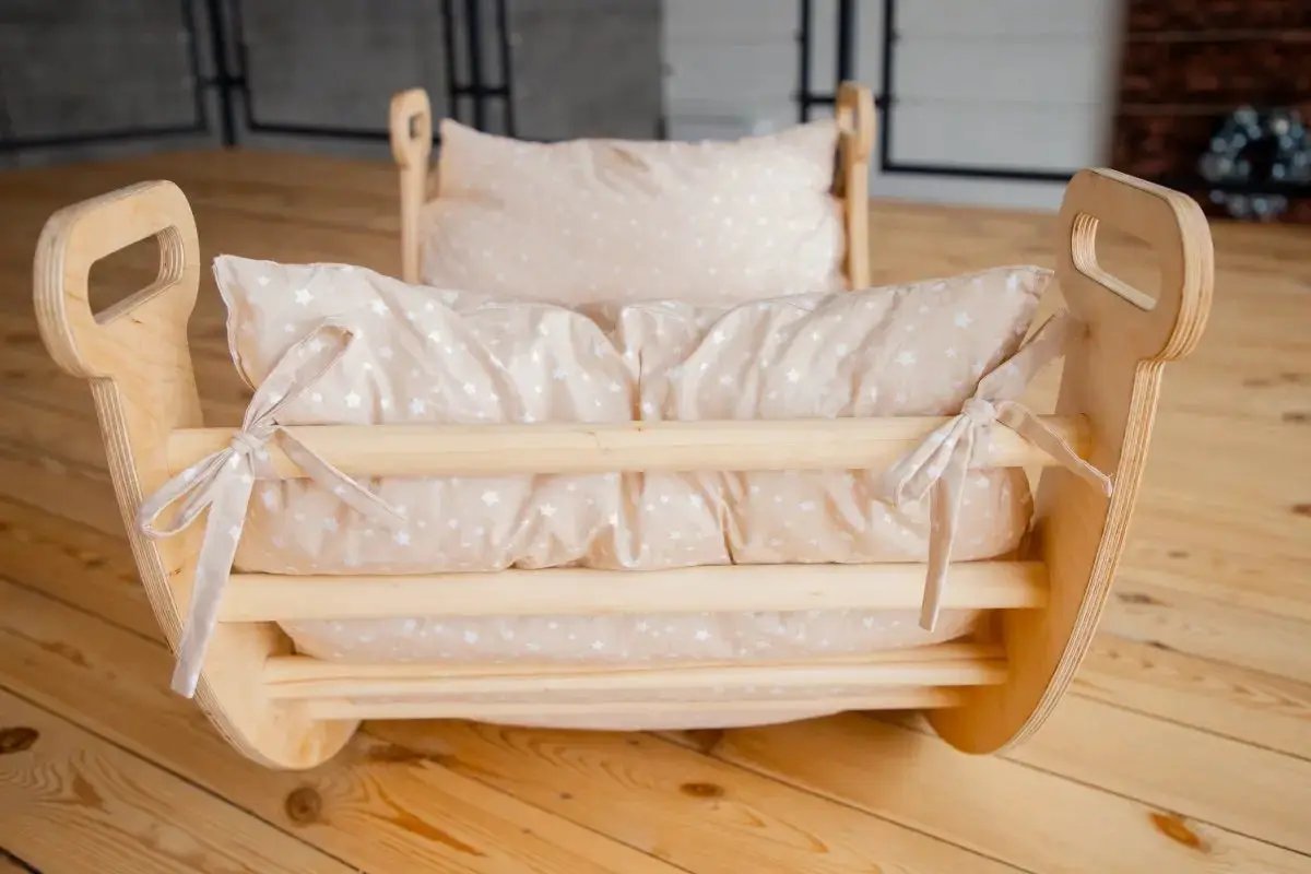 Goodevas Cushion for Climbing Arch & Rocker Balance (Cushion Only) in beige star-pattern fabric with tied bows