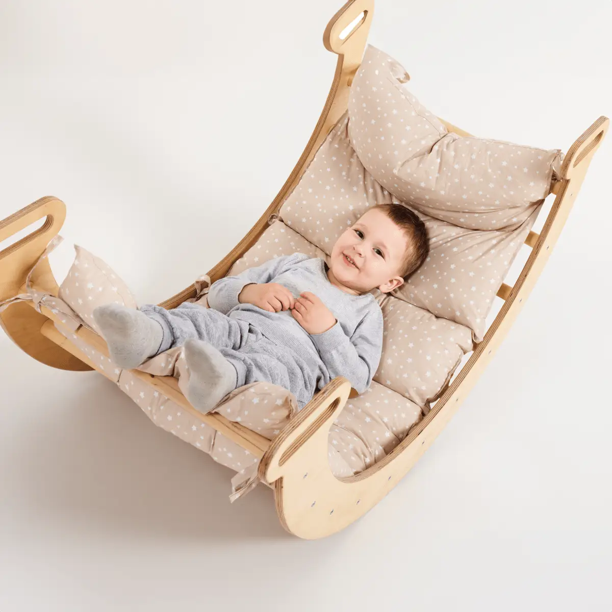 Cushion for Climbing Arch & Rocker Balance by Goodevas, beige star‑print padding