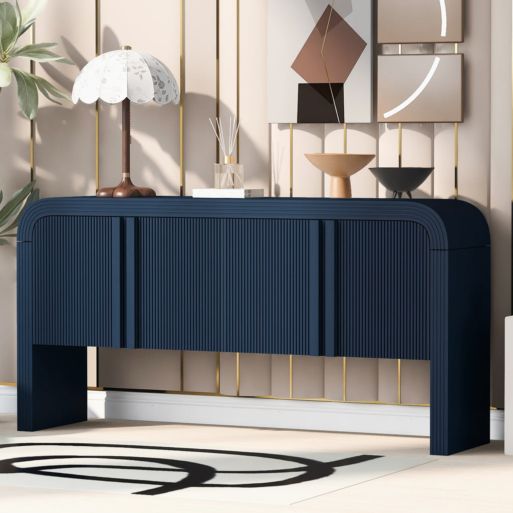 U_STYLE 63-Inch Wave-Pattern Console Table with 4 Doors and Adjustable Shelf,Curved design Sofa Table Behind Couch,Rustic Narrow Entryway Table for Living Room, Foyer and Hallway