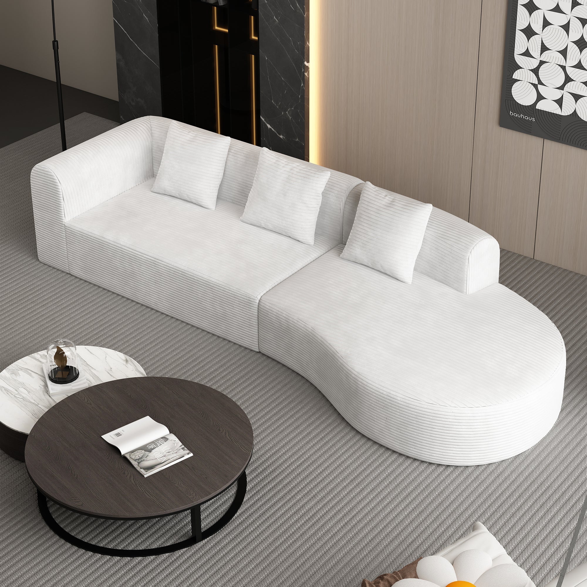 123*37 inch extra large deep modular sofa, cloud sofa 4-person sofa, can sit or lie down, living room corduroy modular sofa, no assembly required, white