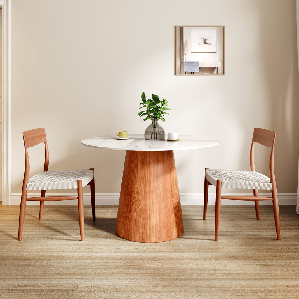 Small Round Solid Wood Pedestal Dining Table Table 43' For 2-4 Person -  White Grey