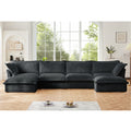 Slipcovered U Shape Sectional Wide and Deep Seat Sofa Couch, 4 Seater Sofa with French Edges Design Multiple Big Pillows, Soft Deep Seat Comfy Cloud Couch for Living Room, Apartment, Gray Corduroy