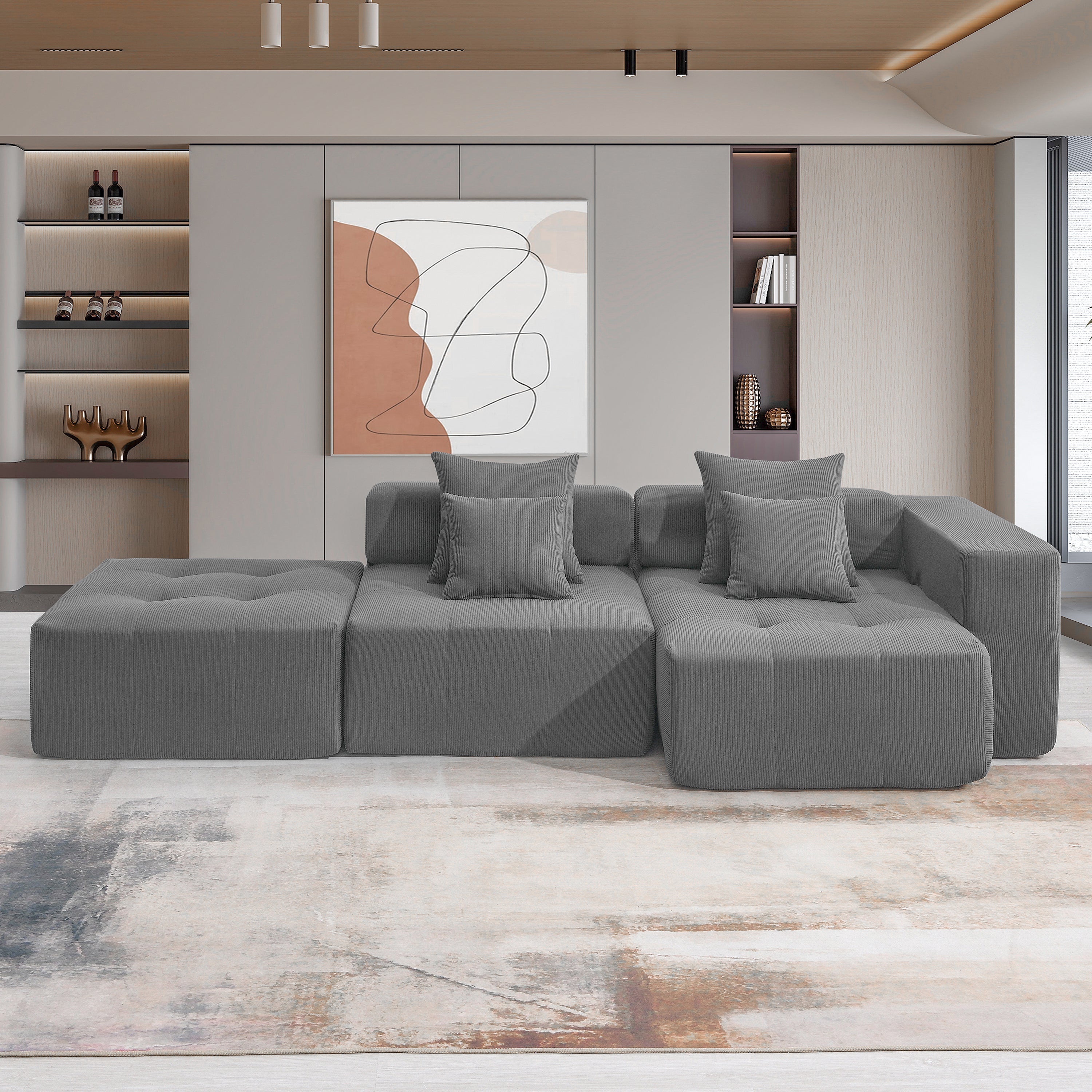 105.5''L Shaped Modular Sectional Sofa,Wide and Deep Seat,Minimalist Wrinkle-resistant Corduroy Couch,Full Compressed Cloud Couch for Living Room,3 PC Free Combination,No Assembly Required,3 Colors
