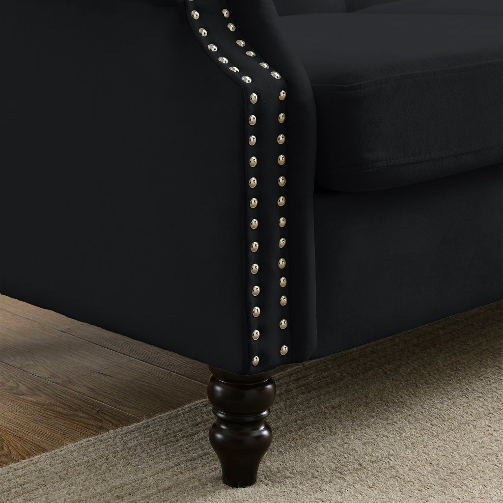 [Video] 79' Chesterfield Sofa Black Velvet for Living Room, 3 Seater Sofa Tufted Couch with Rolled Arms and Nailhead for Living Room, Bedroom, Office, Apartment, 3S+3S