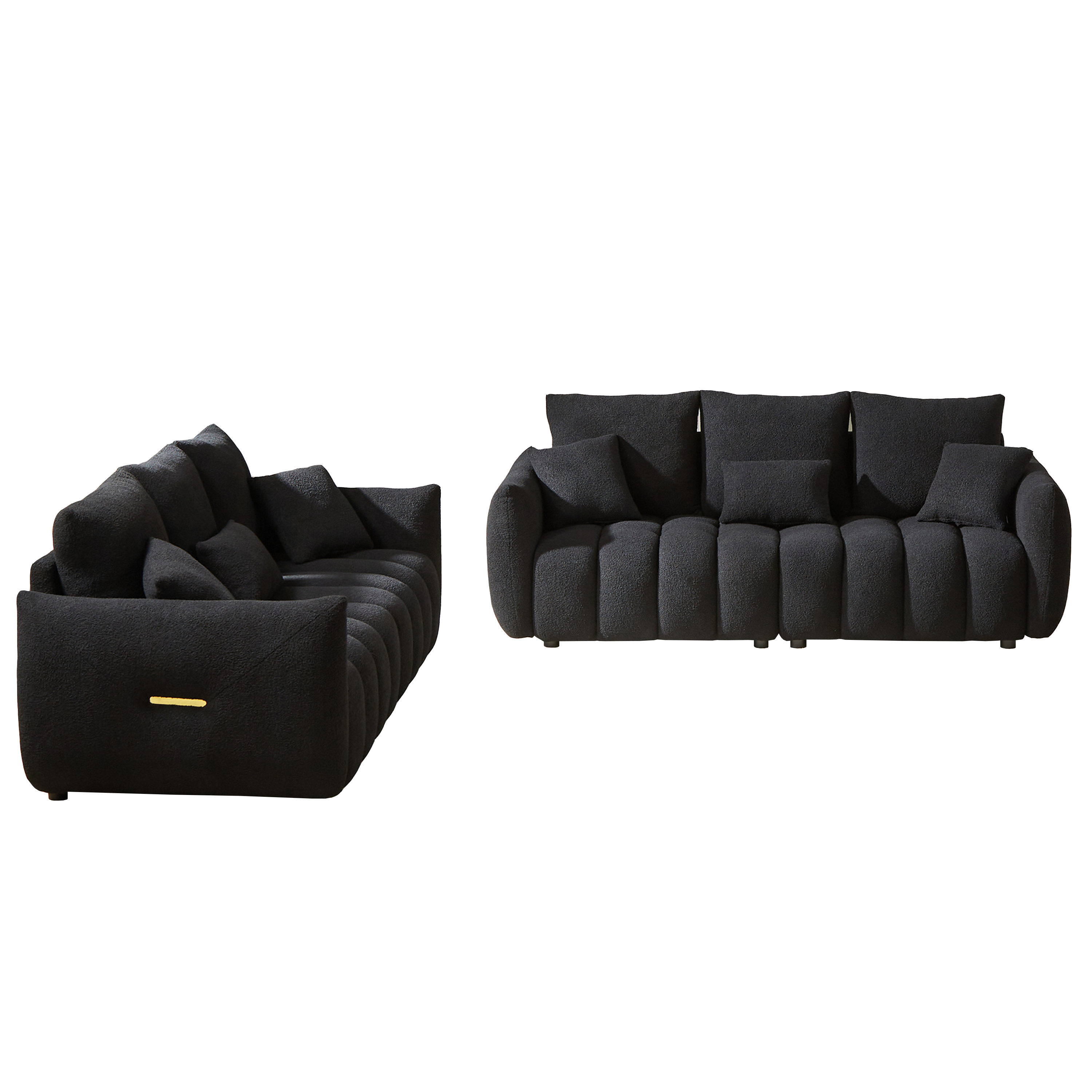 3 Seater + 3 Seater Combo Sofa Modern Living Room Sofa, Teddy Sofa, Wooden Frame, 6 Cushions, Apartment Sofa Furniture