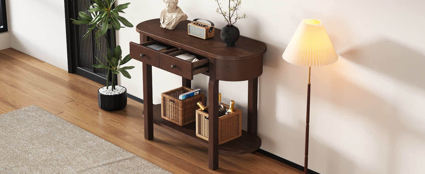 TREXM Elegant Retro Console Table with Curved Design and Smooth Glaze for Entryways, Living Rooms and hallways (Espresso)
