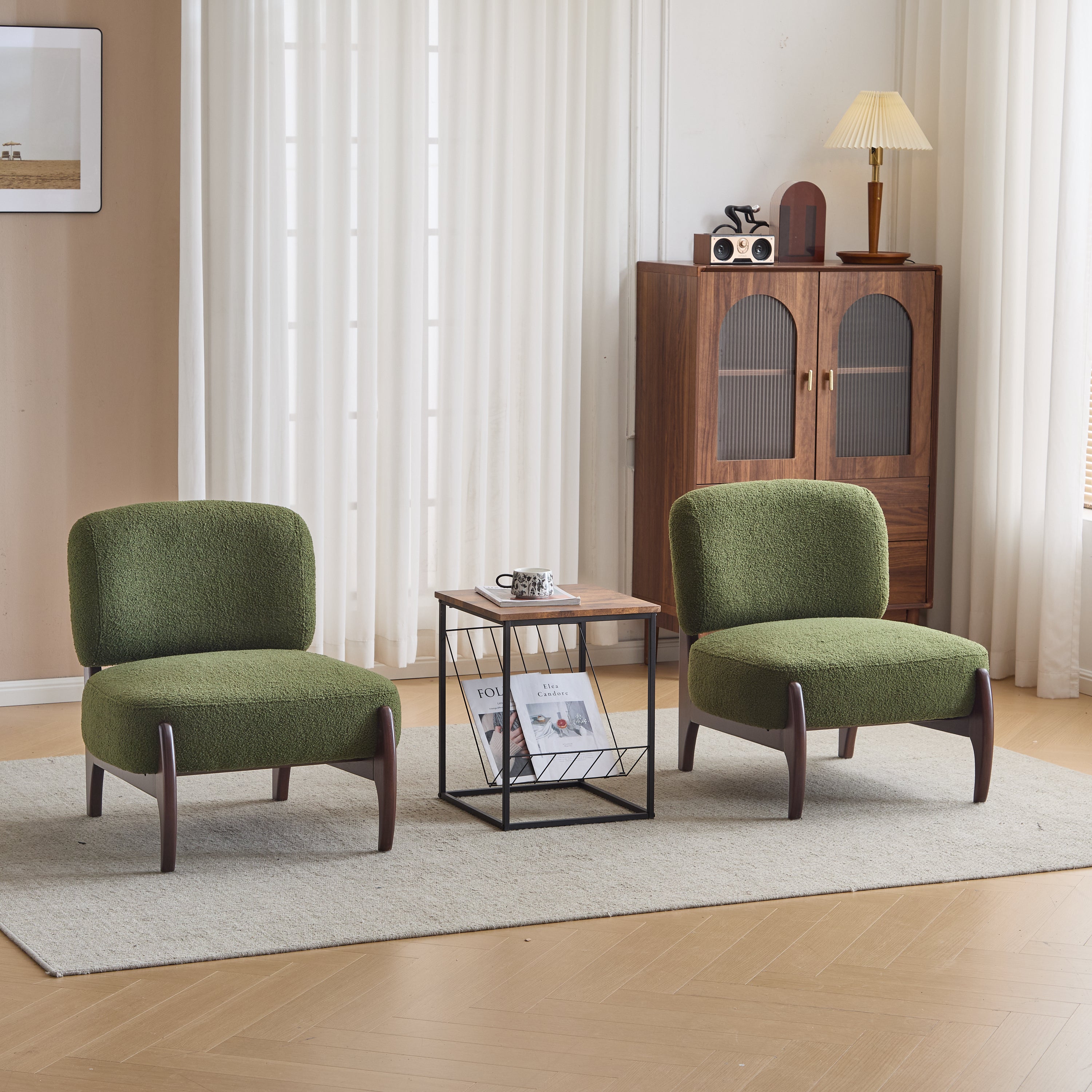 [Set of 2] 25.5' Modern Boucle Lounge Chair with Solid Wood Frame, Soft and Durable Boucle Upholstery, Perfect for Living Room, Bedroom, or Office