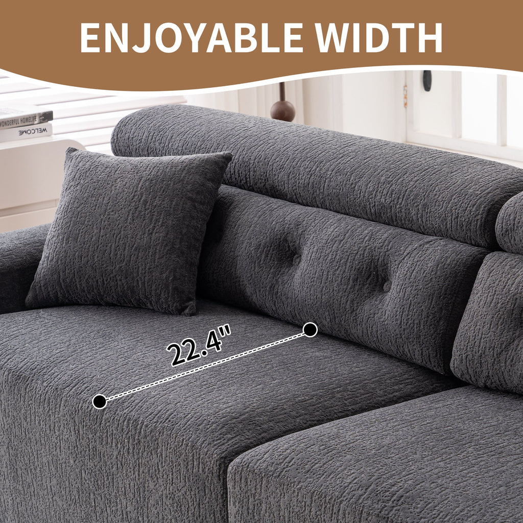 LY-029 GRAY COMPRESSION SOFA: 4-seater combined sofa, Wood Grain Chenille fabric, full sponge compression sofa,combined sofa with 2 pillows  for living/ Home Furniture/ Apartment