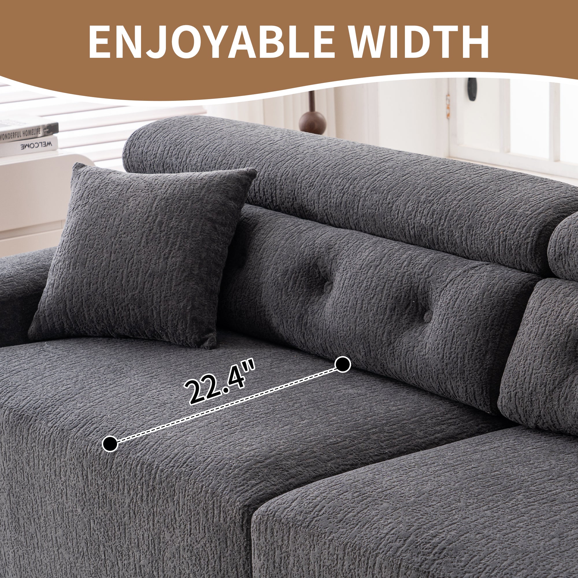 LY-029 GRAY COMPRESSION SOFA: 4-seater combined sofa, Wood Grain Chenille fabric, full sponge compression sofa,combined sofa with 2 pillows  for living/ Home Furniture/ Apartment