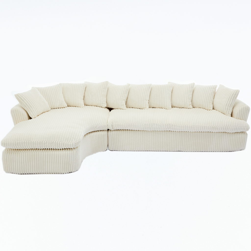 127''  Large Sectional Sofa ,Elegant Curved Design ,High-Resilience Foam ,Ten Back Cushions,L-Shape Left Sofa,No Assembly  Required , (Beige-Soft Corduroy Fabric)