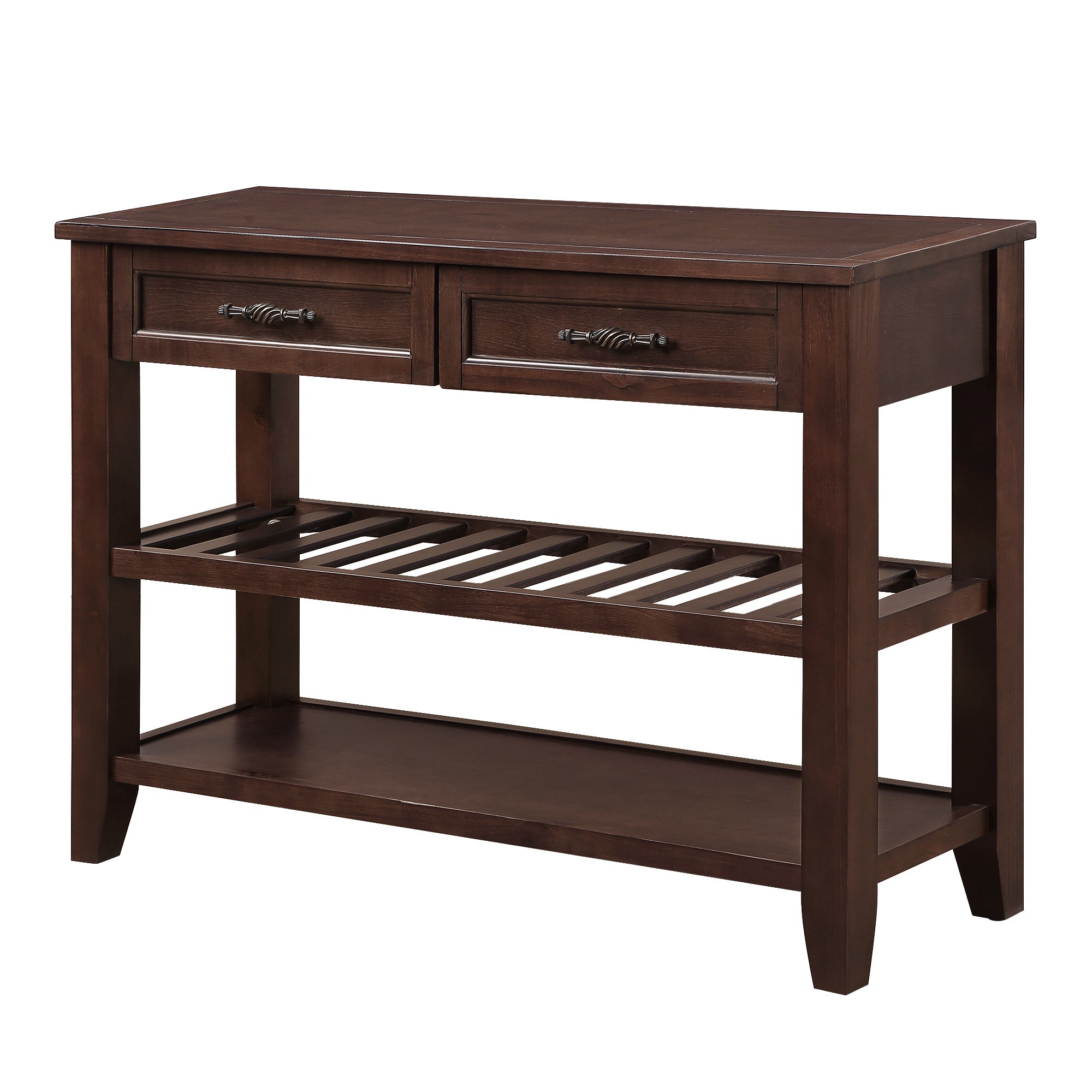 Console Sofa Table with 2 Storage Drawers and 2 Tiers Shelves, Mid-Century Style 42'' Solid Wood Buffet Sideboard for Living Room Furniture Kitchen Dining Room Entryway Hallway, Espresso