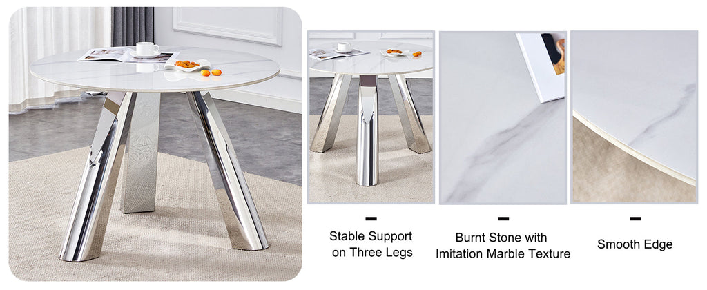 42' Luxury Sintered Stone Table: 0.45' Durable Top + 6' Steel Legs, 350lb Capacity, Stain/Heat-Resistant White/Gray Veined Surface - Modern Minimalist Design