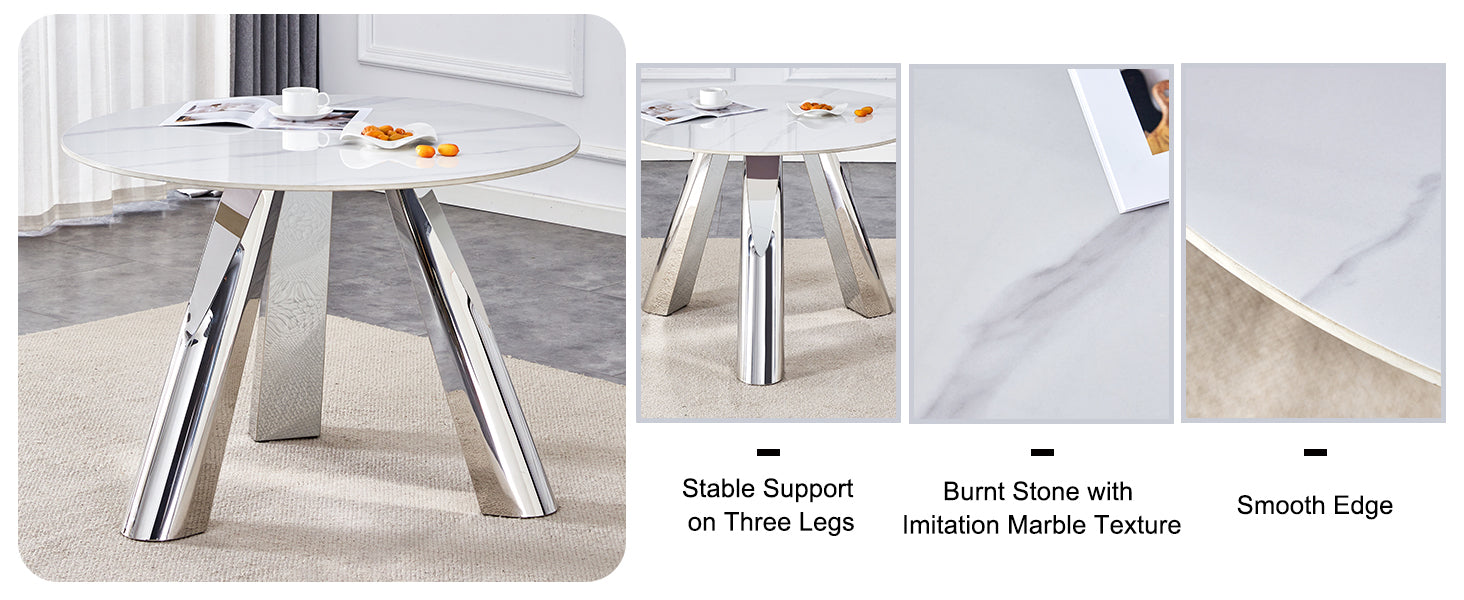 42' Luxury Sintered Stone Table: 0.45' Durable Top + 6' Steel Legs, 350lb Capacity, Stain/Heat-Resistant White/Gray Veined Surface - Modern Minimalist Design