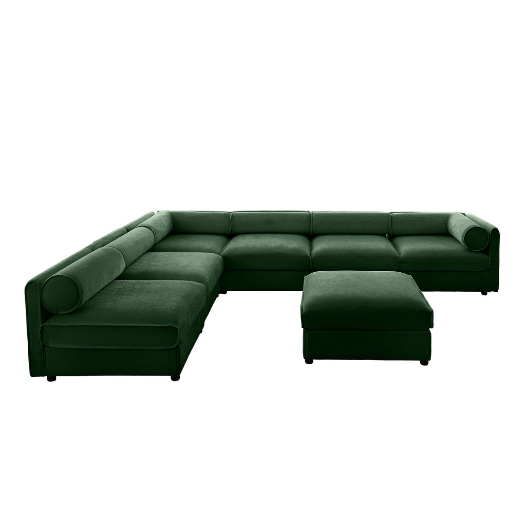 Modern 6-Piece Modular Sectional Sofa with Storage Soft Green Chenille Fabric  Contemporary Cylindrica Design for Living Room