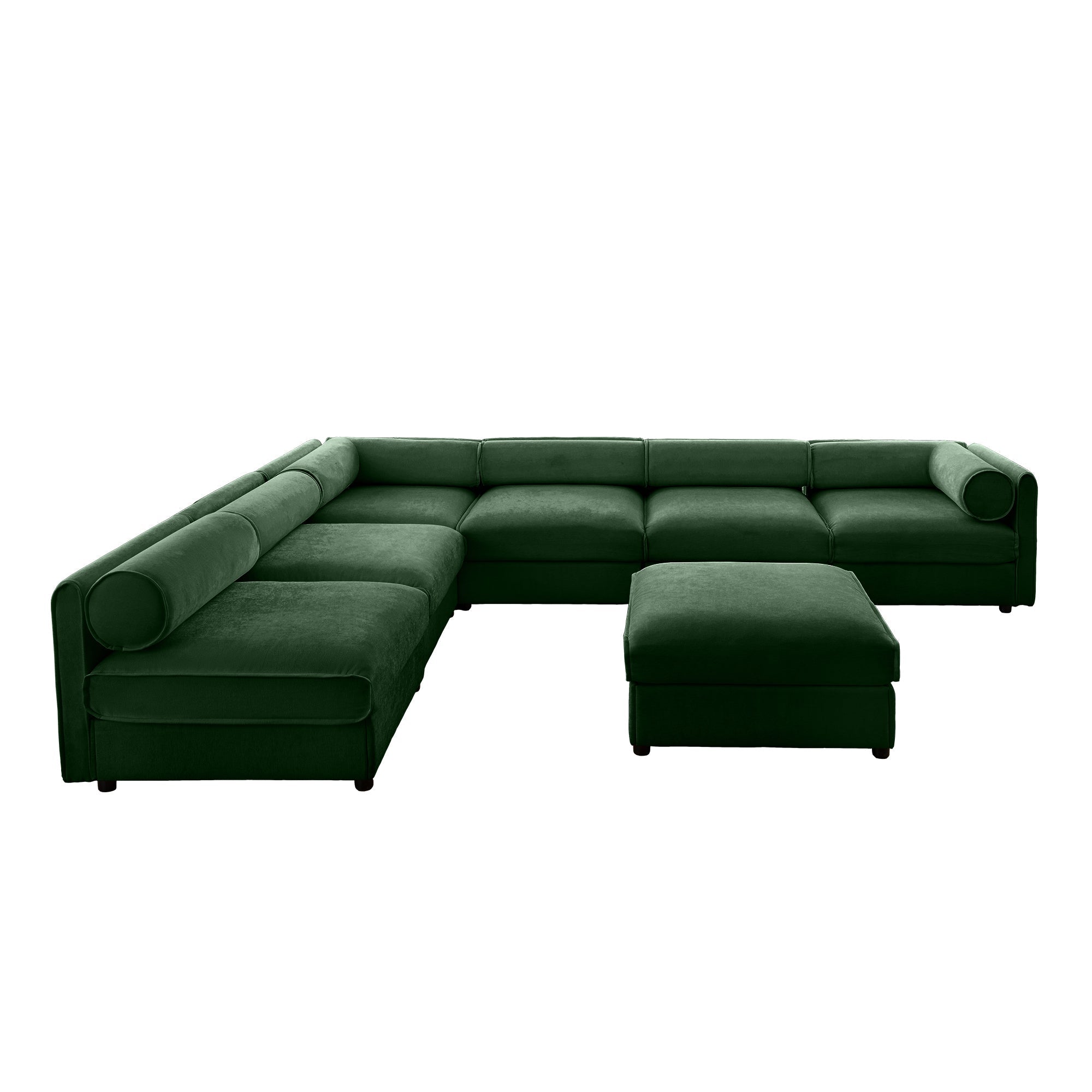 Modern 6-Piece Modular Sectional Sofa with Storage Soft Green Chenille Fabric  Contemporary Cylindrica Design for Living Room