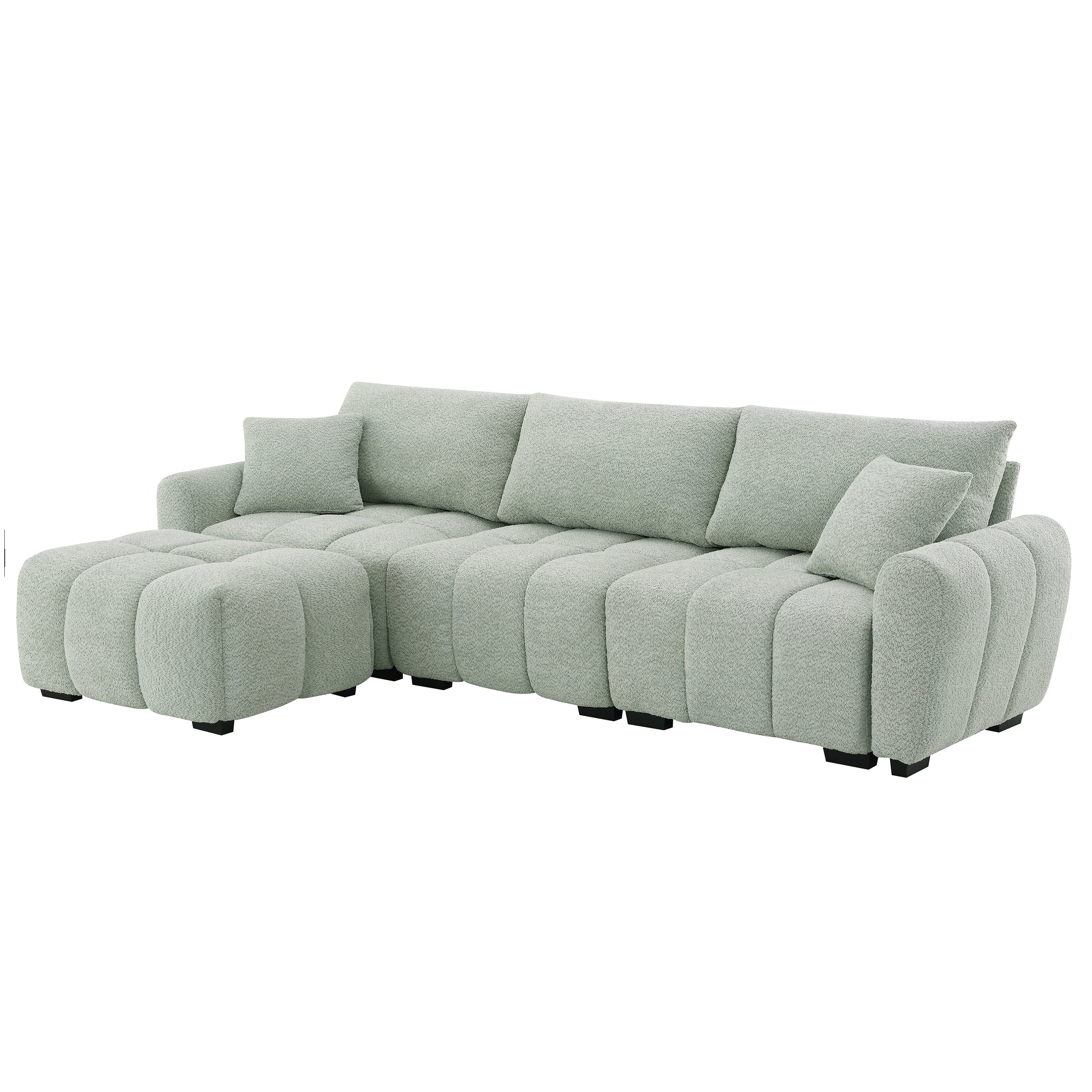 110' Modular Sectional Sofa, L Shape with Extra-large Seat, Pull-line Design, Movable Ottoman, High Density Foam, Free Combination, Sturdy Metal&Wood Frame, Boucle Fabric, 3 Colors