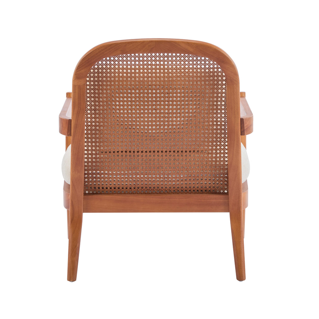 [Set of 2]  26.6' Mid-Century Modern Accent Chair with Walnut Finish Solid Wood Frame and Rattan Backrest, Beige Cushion with Striped Fabric,  Comfy Armchairs for Living Room, Bedroom, Reading Nook
