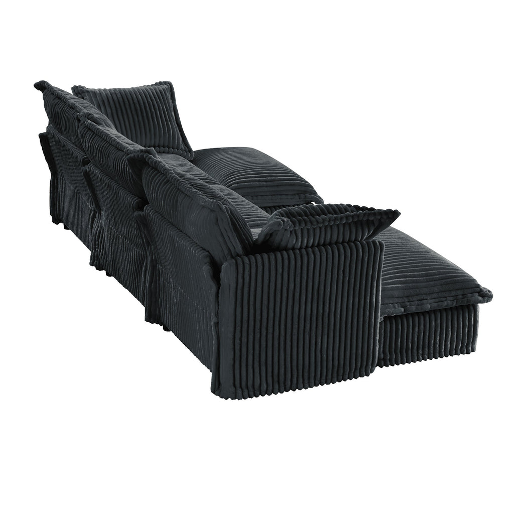 L-Shaped Slipcovered Sectional Sofa Couch, Comfy Deep Seat Cloud Couch with Convertible Ottoman & 2 Big Pillows, Modern Oversized 3 Seater Slipcovered Sofa Set for Living Room Office,Gray Corduroy