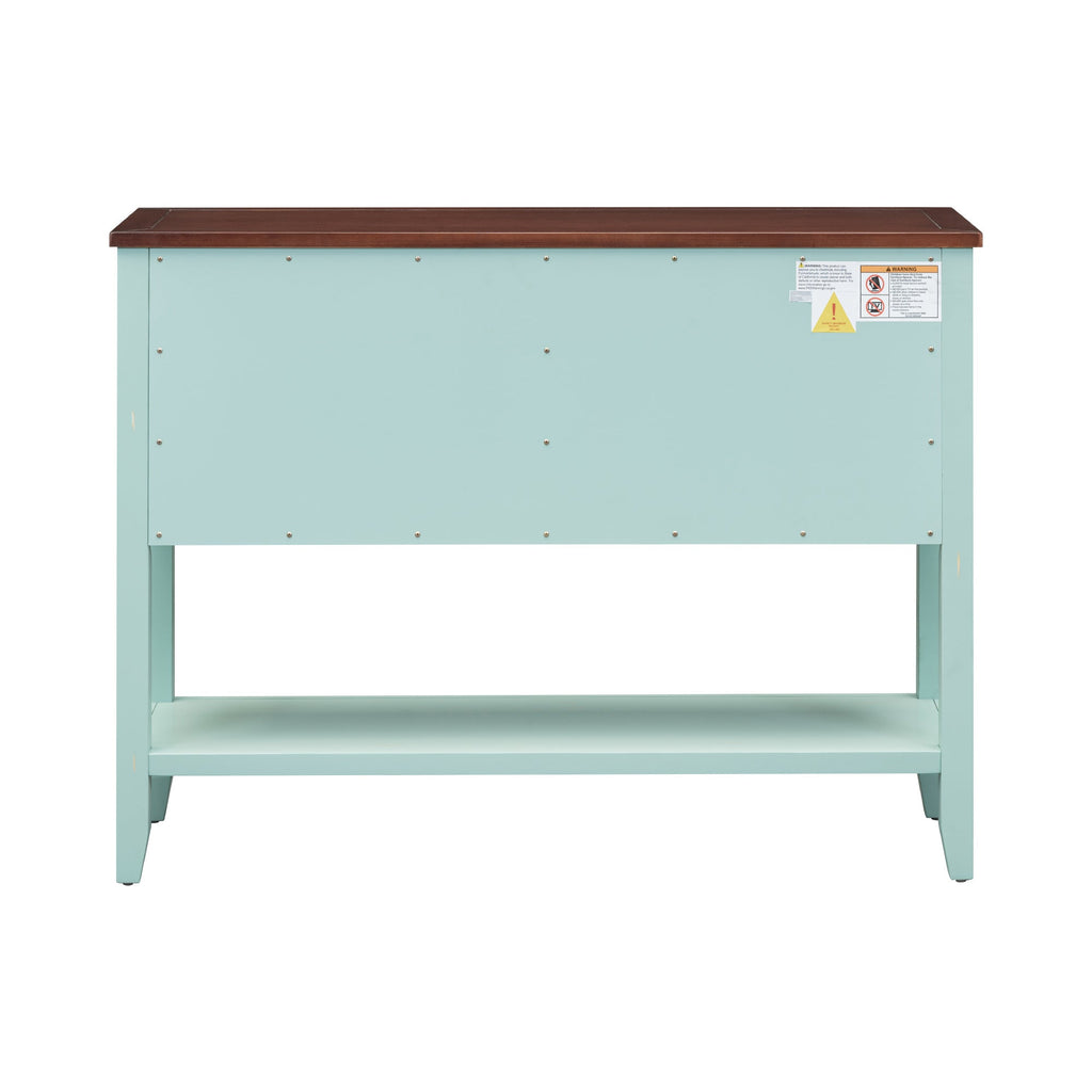 TREXM Cambridge Series  Ample Storage Vintage Console Table with Four Small Drawers and Bottom Shelf for Living Rooms, Entrances and Kitchens (Retro Blue, OLD SKU: WF190263AAC)