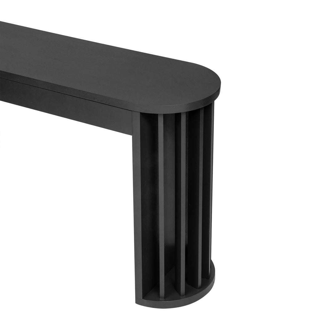 U_Style 59-inch Long Console Table,Oak Veneer Sofa Table,Curved and Straight Line Design,Behind the Couch, Farmhouse Entryway Table for Entrance, Hallway, Living Room (Black)