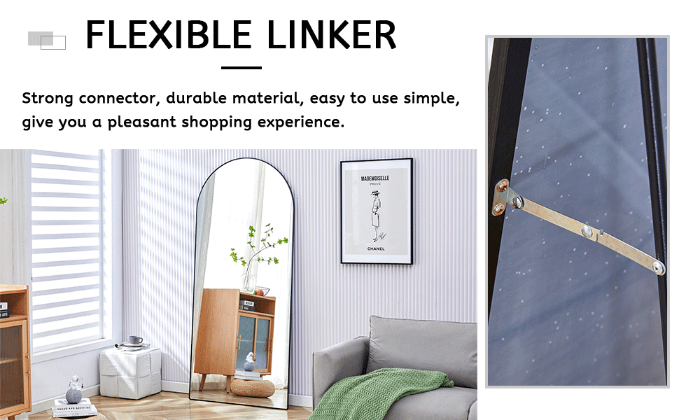 The 4th generation floor standing full-length rearview mirror. Black metal framed arched wall mirror, bathroom makeup mirror, floor standing mirror with bracket. Black 71 "* 31"  AM
