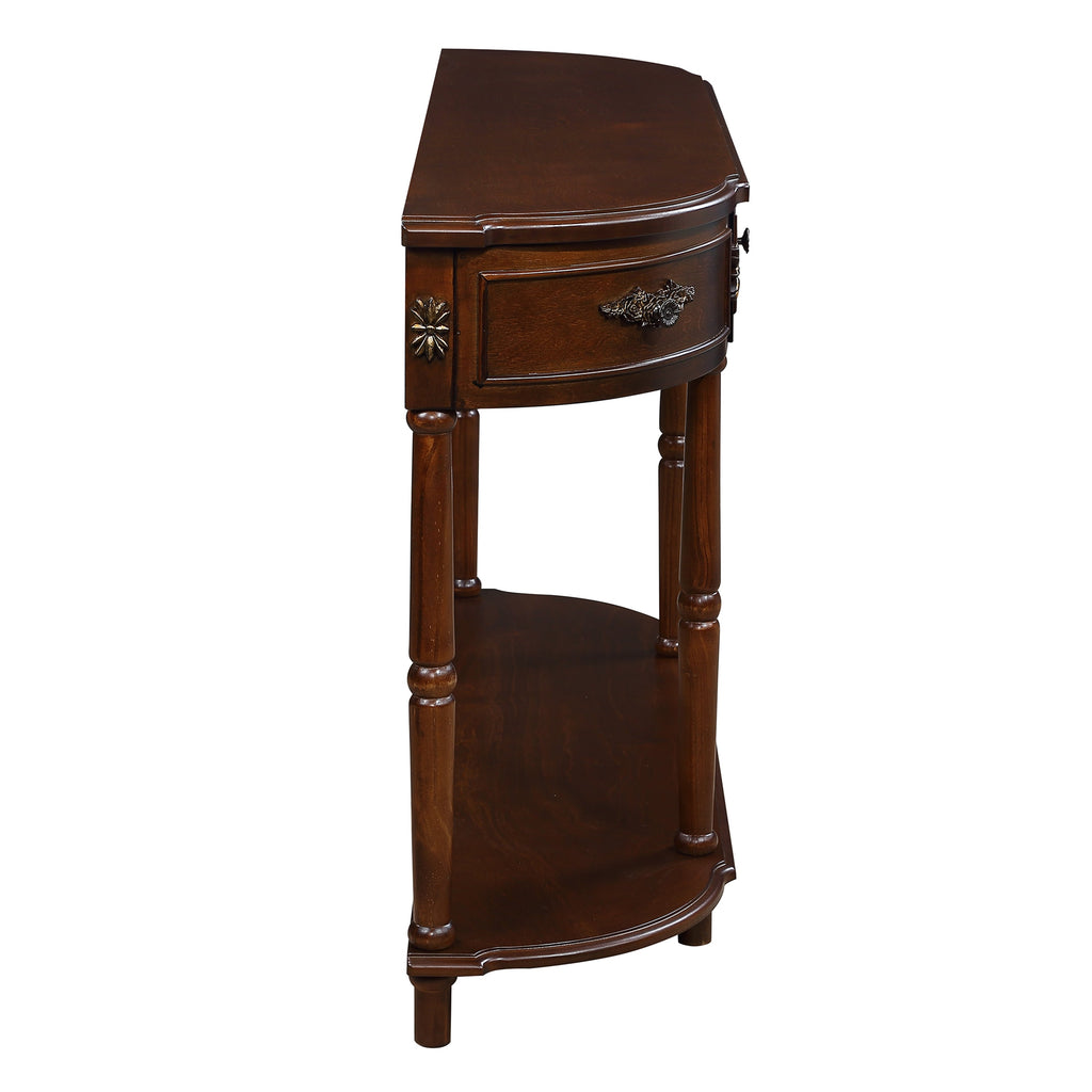 Retro Curved Wood Console Table, 52 inch Circular Half Moon Sofa Table with Open Shelf and 2 Drawers, Solid Wood Entry Table for Living Room, Hallway, Cherry