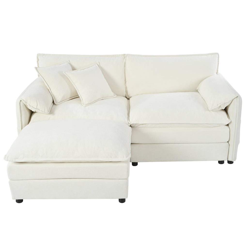 Deep Seat Sectional Sofa Cloud Couch with Ottoman,  Modern Chenille Comfy Love Seat Upholstered Modular L Shaped Couch for Living Room, Apartment, Office,DIY Combination,Beige