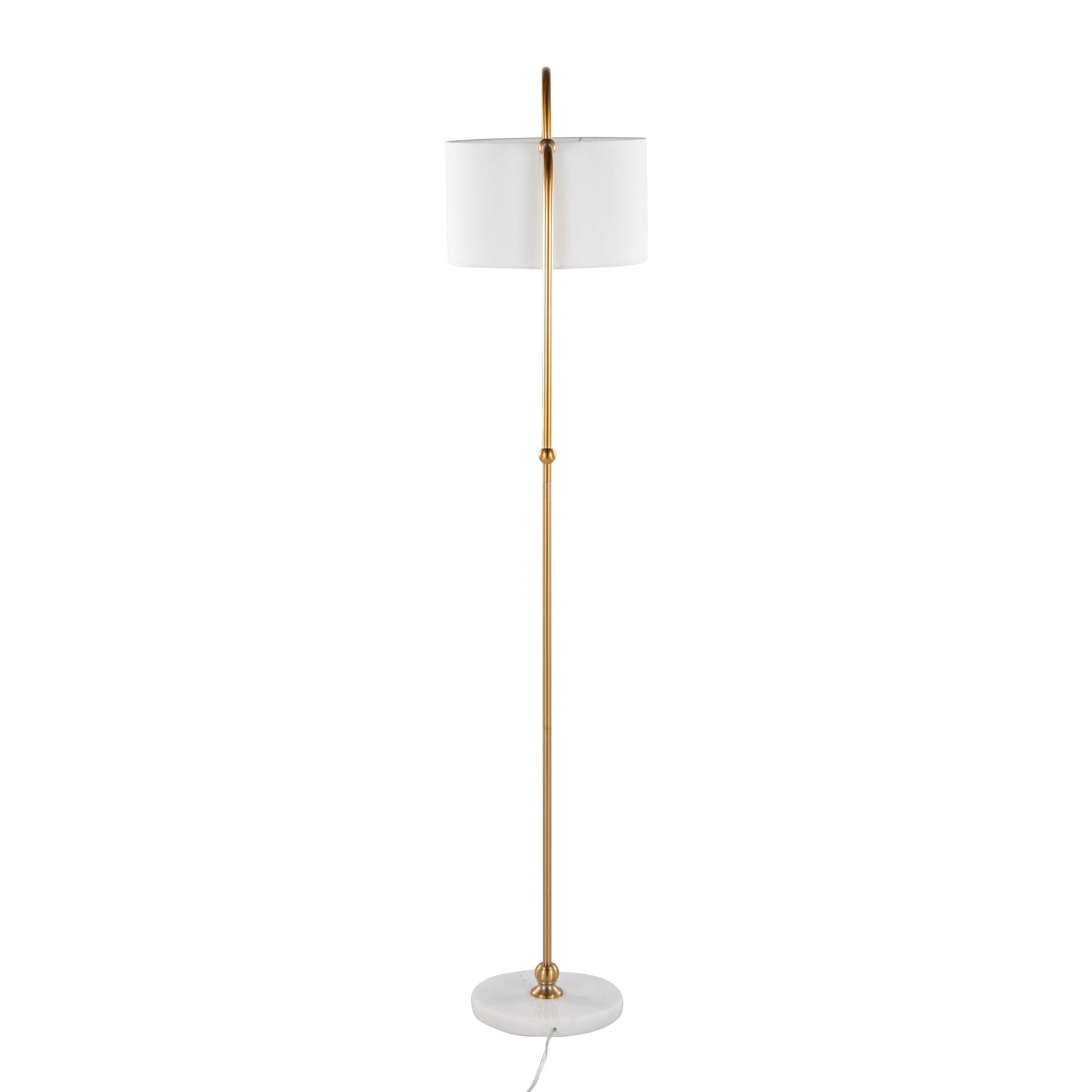 Leslie 63' Glam/Art Deco Metal Floor Lamp in White Marble and Gold Metal with White Linen Shade by LumiSource