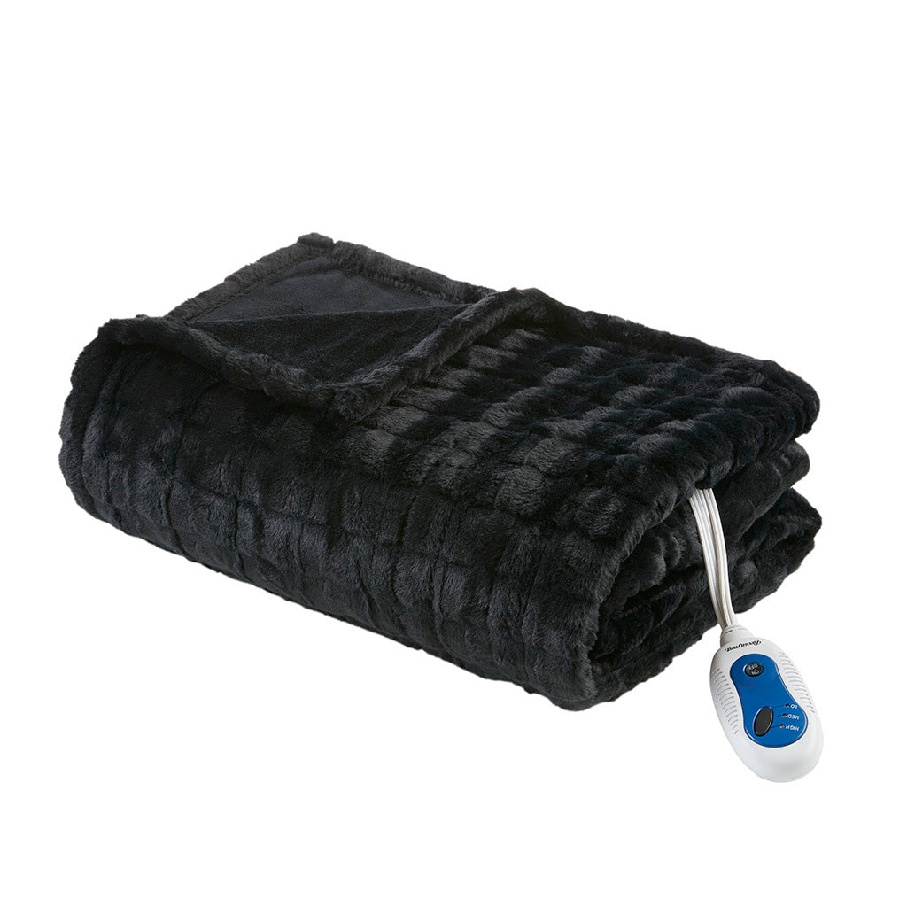 1 PCS 50x70' Oversized Faux Fur Heated Throw Black Texture