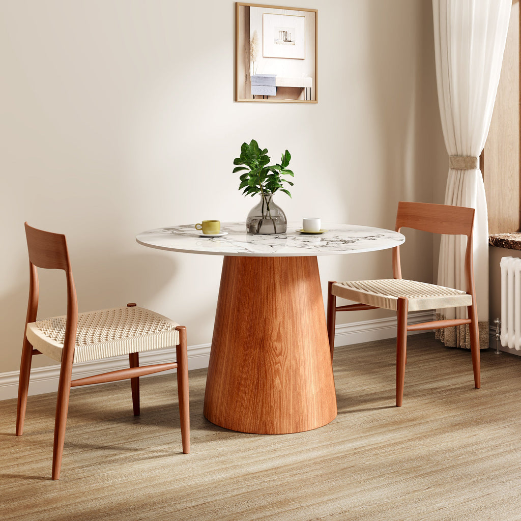Small Round Solid Wood Pedestal Dining Table Table 43' For 2-4 People -  White Black