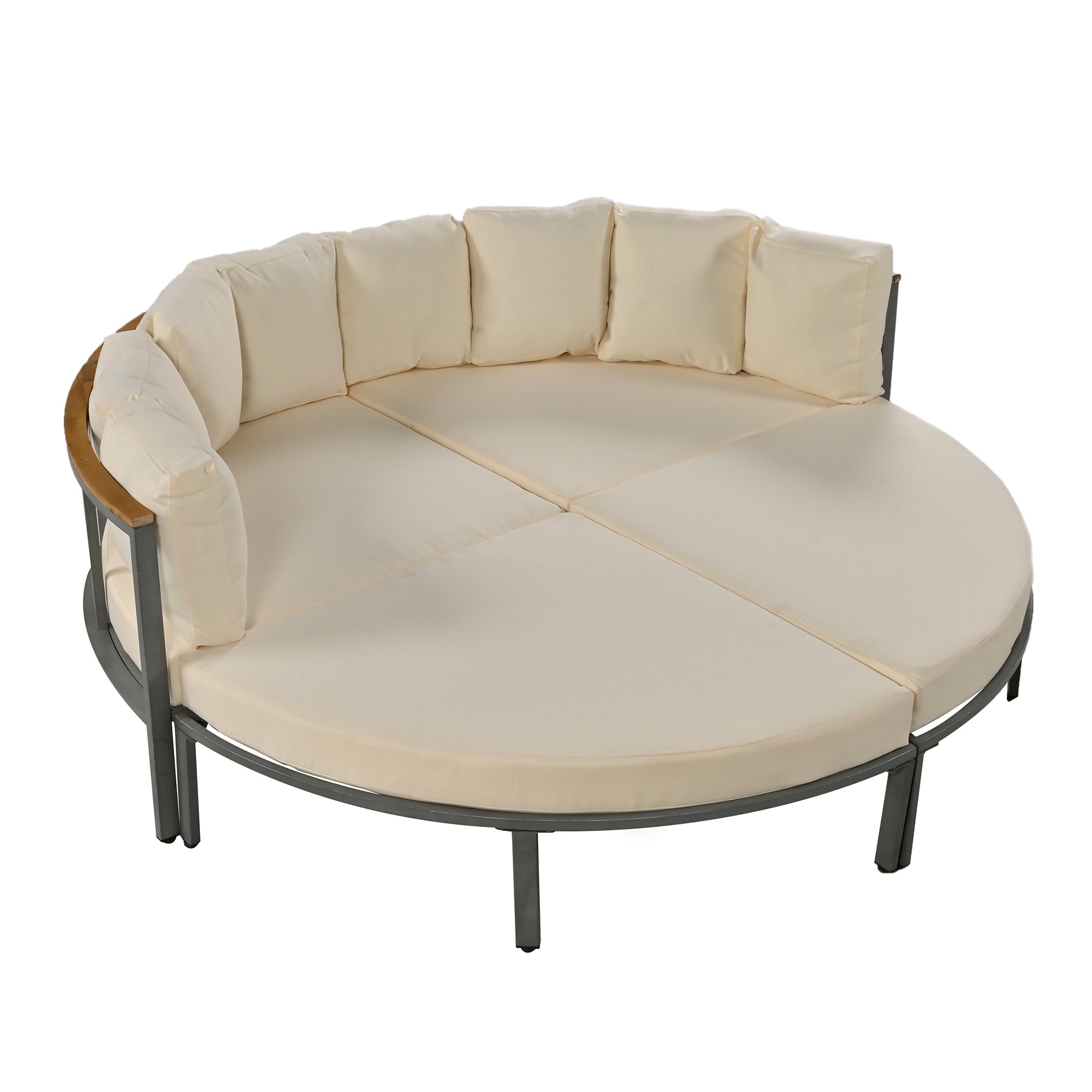 U-style Patio Furniture Set, 4 Piece Round Outdoor Conversation Set All Weather Metal Sectional Sofa with Cushions