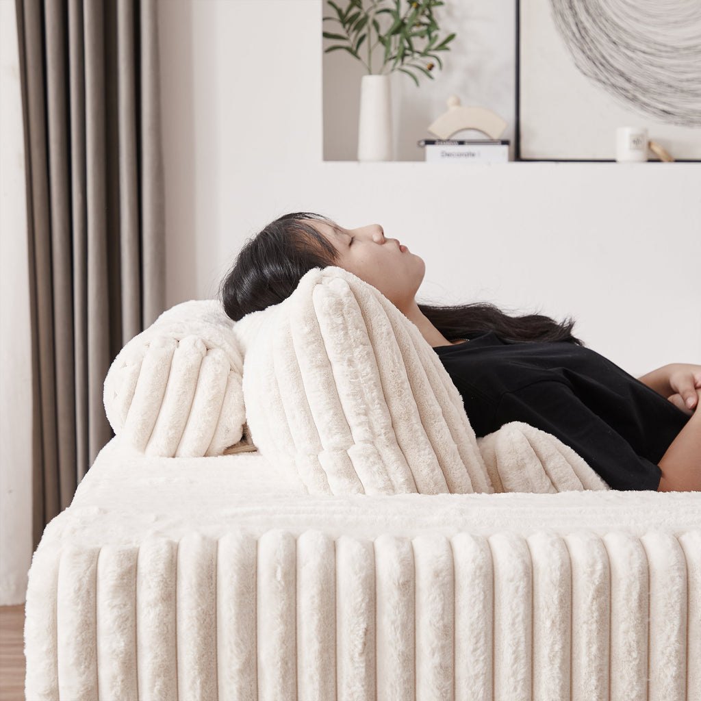 75-Inch Corduroy Sponge Sofa Lounge Chair,No Assembly Required,Fluffy Modern Sleeper Chair for Indoor Living Room Bedroom